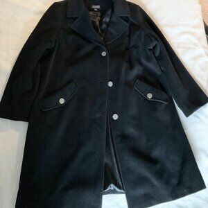 Dennis Basso Button Front Wool Coat with Side Slits Black Sz20W bust45